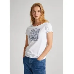 Pepe Jeans für Damen. PL505829 Jury-T-Shirt weiß (L), Lässig, Baumwolle, Kurzarm, Nachhaltig