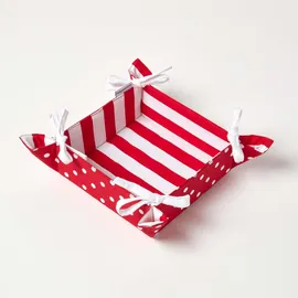 Homescapes Brotkorb Stoff Wendemuster Polka Dots rot – faltbar mit Wende-Design