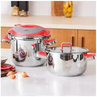 Karaca Schnellkochtopf Orbit Red Schnellkochtopf-Set 4+6 Liter,Kochtopfset, Kochgeschirr