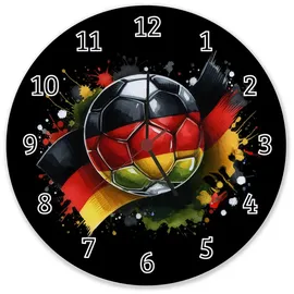 speecheese Fußball Deutschland Flagge Wanduhr aus Glas Europameisterschaft 2024 Design Sportlicher Look in Schwarz Rot Gold mit Ball-Motiv