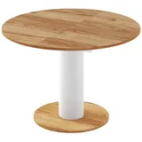 Design Esstisch Tisch HES-111 rund oval Hochglanz ausziehbar 100-148cm, Farbe:Alteiche - Weiß Hochglanz