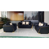 JVmoebel Chesterfield-Sofa Chesterfield Sofa Couch Set 3+2+1 Leder Couchen Polster Möbel, 3 Teile schwarz
