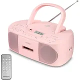 Medion E65010 Stereoradio (CD-Player, Kassette, USB Anschluss, AUX Audioeingang, MP3-Widergabe. UKW PLL Radio,40 Senderspeicher, Batteriebetrieb, Fernbedienung) rosa