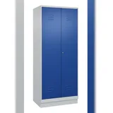 C+P Doppel-Spind Classic PLUS, Sockel, 2 Abteile, HxBxT 195x80x50cm, Zylinderschloss, Hellgrau/Enzianblau von PROREGAL