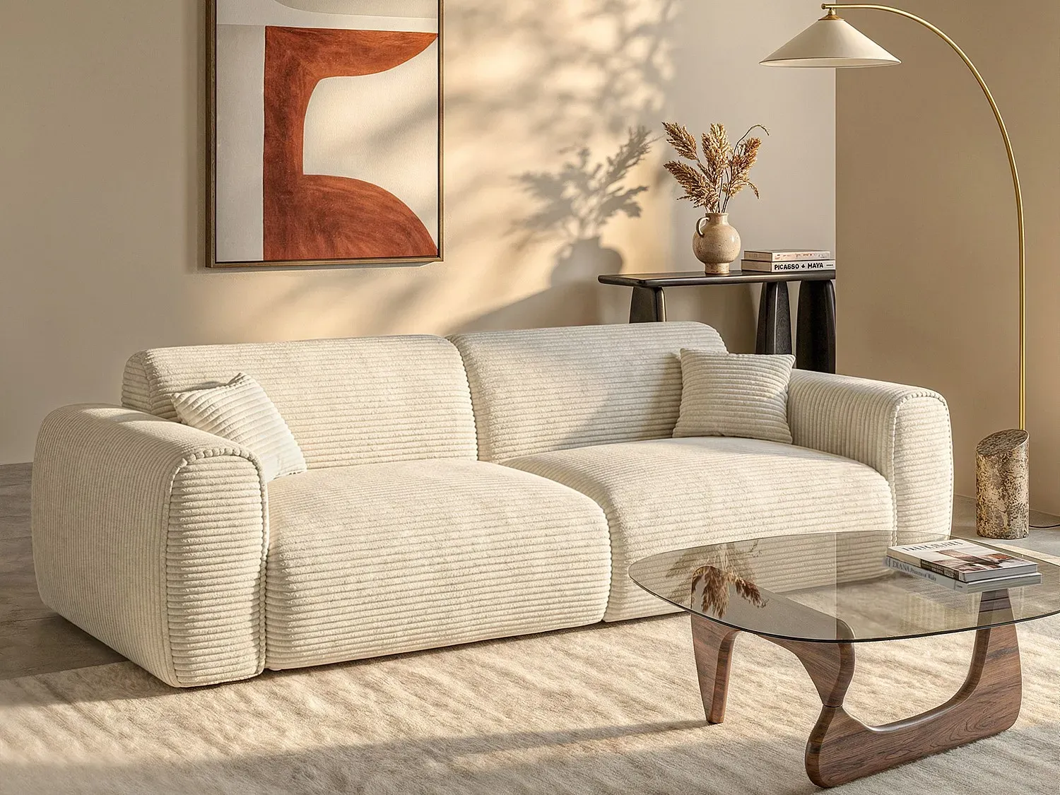 Sofa 4-Sitzer mit Matratze Schlafplatz 160 cm - Cord - Beige - POGNIA