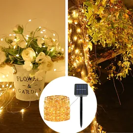 casativo-lighting Lichterkette Solar Kupferdraht 22 m 200 LEDs inkl. Dämmerungssensor weiß