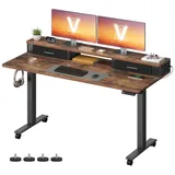 VASAGLE Schreibtisch Höhenverstellbarer elektrisch, stufenlos verstellbar, 120/140 cm, mit Monitorständer, Steckdosenleiste, Memory-Funktion braun 140 cm x 60 cm