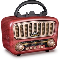RUNUS J-180 AM/FM/SW Retro Radio mit Bluetooth 5.0, Nostalgie Radio Klein mit 1800mAh Akku, Unterstützt USB/TF/AUX Funktion, mit großem 5-W-Lautsprecher, Kofferradio Küchenradio für Büro Zuhause.