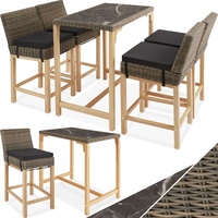 Tectake tectake® Rattan Tisch Kutina mit 4 Stühlen Latina mit Aluminiumgestellen, wetterfest und UV-beständig, Beine aus Holz