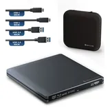 techPulse120 Externes USB 3.1 Blu-ray DVD CD USB-C UHD 4k 3D M-DISC BDXL HDR10 128GB Laufwerk Brenner Burner Superdrive BD Imperator Paket Tasche 90cm Anschlusskabel Aluminium Grau