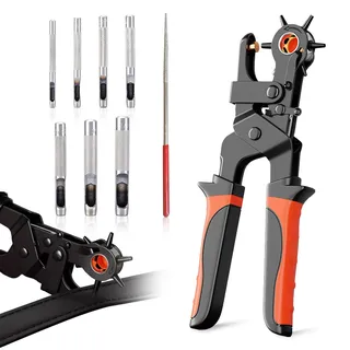 Lochzange für Leder, Gürtellochzange mit 6 Stück Locheisen Set Belt Hole Puncher mit Hebelübersetzung Gürtel Locher zum Lochen von Gürtel Stoff Leder Pappe