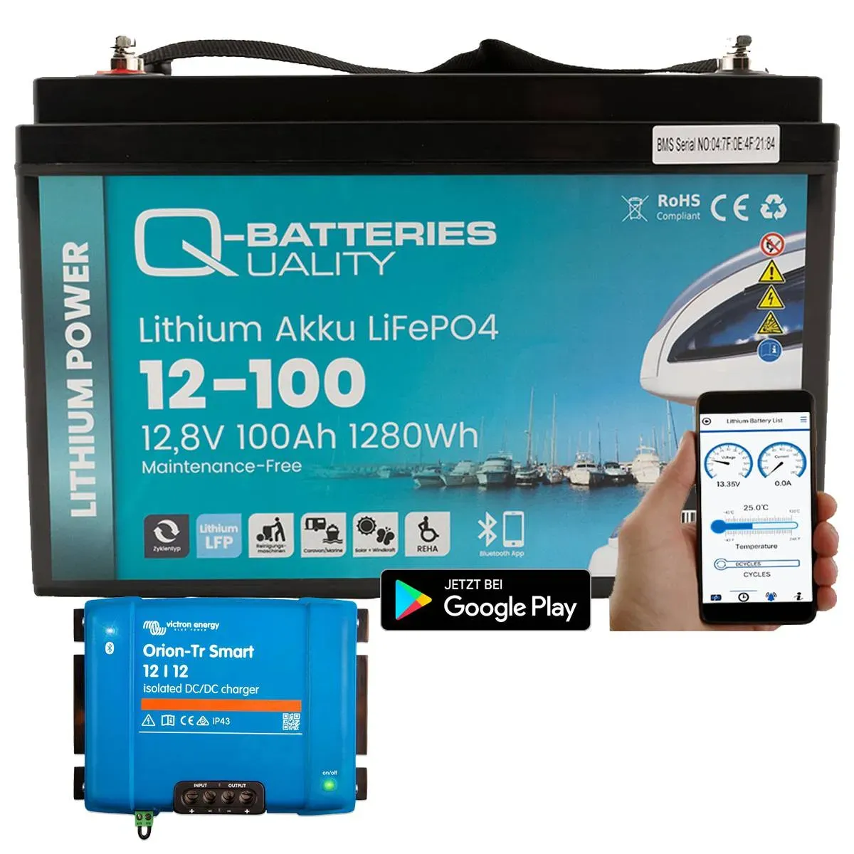 Q-Batteries Lithium Akku 12-100 12,8V 100Ah 1280Wh LiFePO4 Batterie mit Victron ...