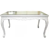 Casa Padrino Barock Esstisch mit Glasplatte Weiß - Esszimmer Tisch im Barockstil - Barockstil Esszimmer Möbel - Barock Möbel 180 cm weiß