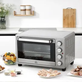 Homcom Minibackofen 32l 1600 W silber inkl. Backblech + Grillrost + Krümelblech