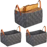 3x Aufbewahrungskorb Filz, Holzfilztasche Tasche Kaminholz Filzkorb Filztasche