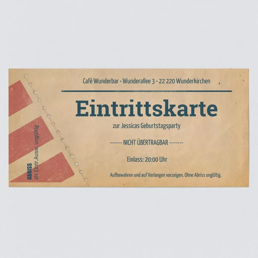 Geburtstag Einladungen selbst gestalten, Retro Eintrittskarte III -