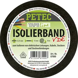 PETEC 87000 VDE Isolierband Rolle 10mx15mmx0,15mm Innenbereich Außenbereich
