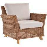 Krines Home Loungesessel Wintergarten Sessel Valencia Natur Rattan Wohnzimmer Rattansessel, Breite Armlehnen beige