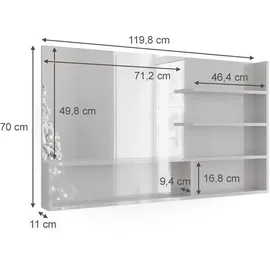 Vicco Spiegelregal Weiß Hochglanz 119.8 x 70 cm, mit offenen Fächern,