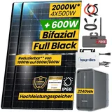 Stegpearl Balkonkraftwerk 2000W Speicher Komplettset mit 2,24 kWh Marstek B2500-D Speicher, 2000,00 W, Monokristallin, (4x 500W Bifazial Module Plug & Play, inkl. Hoymiles HMS 1800W Smart WIFI Wechselrichter), Smart Mini Anlage schwarz