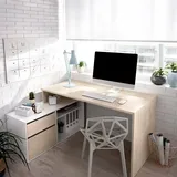 Dmora Schreibtisch Gardena, Mehrzweckschreibtisch für Büro oder Schlafzimmer, Mehrzweck-Ecktisch, 139 x 92 x 75 cm, Weiß und Eiche