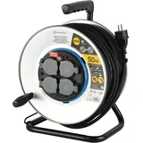 Electraline Pro-Line 49071, Metall Kabeltrommel Professionel und Fester Platte, Gummikabel H07 RN-F 3G1,5 50 m Kabel-IP44 Outdoor/Kabelrolle mit 4 Schuko-Steckdosen, Metal