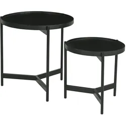 SIT Möbel Beistelltisch 2er-Set | rund | Mango massiv | Metallgestell | schwarz | B 45/35 x T 45/35 x H 45/35 cm | 14779-11 | Serie BLACK SMOOTH