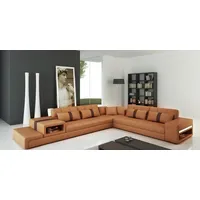 JVmoebel Ecksofa Wohnlandschaft Leder Sofa + USB Polster Garnitur Ecksofa Designer, Made in Europa braun