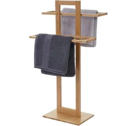 Mendler Handtuchhalter HWC-B74, Badezimmer Handtuchständer Handtuchtrockner freistehend, Bambus 80x42x27cm