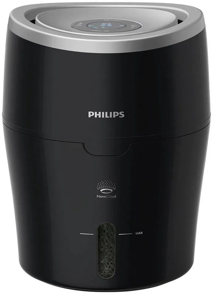 Philips Luftbefeuchter HU4814/10 2000 Serie, 2 l Wassertank, für 40 m2 Räume, mit NanoCloud-Technologie schwarz|silberfarben