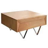 DeLife Couchtisch Kayu 60x60 cm Akazie Natur 2 Schübe V-Fuß Edelstahl, Couchtische