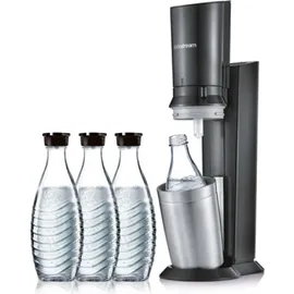 Sodastream Crystal 3.0 schwarz + 1 Glaskaraffe + Zylinder