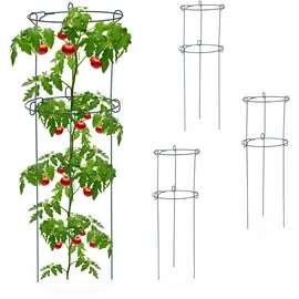 Relaxdays Rankhilfe 4er Set, Kletterpflanzen, Rosen, Tomaten, Pflanzenstütze freistehend, 3-beinig, Stahl, Dunkelgrün