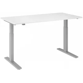 Hammerbacher elektrisch höhenverstellbarer Schreibtisch weiß rechteckig, C-Fuß-Gestell silber 160,0 x 80,0 cm