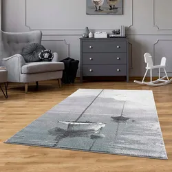 Carpet City Teppich »Savanna 9368«, rechteckig, 11 mm Höhe, Flachflor, mit Segelboot Motiv, Grau Carpet City cream B: 140 cm   1 St.