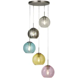 farbenfrohe Pendelleuchte Mardi Gras 5-flammig Glasschirme bunt