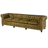 Massivmoebel24 Sofa 4-Sitzer Echtleder 274x82x75 grün CHESTERFIELD #304