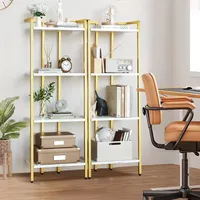 Garvee 2er Set Leiterregal Gold, 4 Ebenen Standregal mit Marmor-Optik, Modernes Bücherregal aus Metall & Holz, schmales Lagerregal für Wohnzimmer, Badezimmer, Küche, Flur & Balkon, 138x50cm