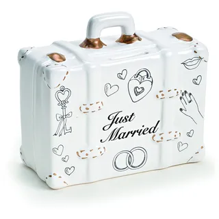 jakopabra Spardose Hochzeit Sparbüchse Koffer in weiß/Gold/Hochzeitsgeschenke Geldgeschenke