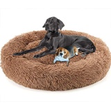 LINRUI Antistress Donut Hundebett Hoch XXL,Kuscheliges Hundekissen Memory Foam Flauschiges XXL Orthopädisch Oval Rund XL Hundehöhle für Mittelgroße große Hunde,Abwaschbar Braun