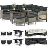 Juskys Gartenlounge Manacor grau - Sofa, Tisch, Hocker & Kissen - 7 Personen - Sitzbezüge Grau