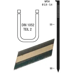 Nagelstreifen NP34 3, 1 x 90 mm HBK blank geharzt Papiergebunden 34 Grad