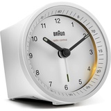 Braun Klassischer analoger Funkwecker von Braun für die Mitteleuropäische Zeitzone (MEZ/GMT+1) mit Schlummerfunktion Beleuchtung, Crescendo-Alarm in Weiß, Modell BC07W-DCF