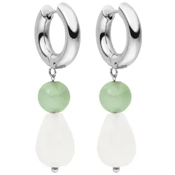 Paar Creolen PURELEI "Schmuck Geschenk Clear Quartz Drop Ohrringe, 23381", grün (edelstahlfarben, grün, weiß, grün, weiß), Ohrringe, Damen, Edelstahl, mit Aventurin, Quarz
