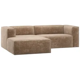 Woood Ecksofa Chaiselongue Bean - Chenille-Samt Taupe, Links