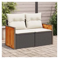 vidaXL Gartensofa mit Kissen 2-Sitzer Schwarz Poly Rattan