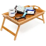 Relaxdays Betttablett Bambus lackiert klappbar Hellbraun