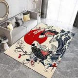 Teppich Wohnzimmer Japanischer Stil Rote Sonne Kirschblüten Karpfen Teppich Schlafzimmer Teppich Esszimmer Teppich, Kurzflor Outdoor Teppich, Waschbarer Teppiche, Rutschfest Teppich, 140 x 200 cm