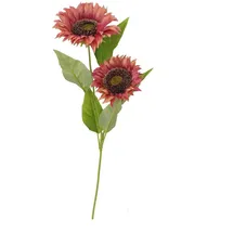 2474U Kunst-Sonnenblume mit 2 Blüten in Altrosa ca. 66 cm Naturgetreu Trockenzweig imitiert