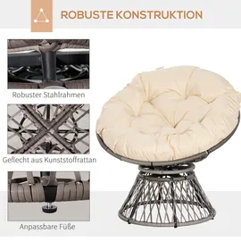 Outsunny Papasansessel Korbsessel mit Sitzpolster 360 Grad Rattan Beige